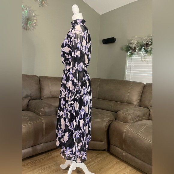 ROMANTIC NWT O.P.T. Black Sheer Purple Floral Patterned Dress Sz XS - Picture 10 of 16